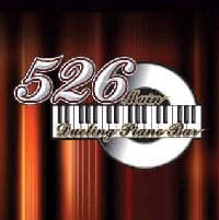 526 Main Dueling Piano Bar logo with piano keys over a circular music disc.